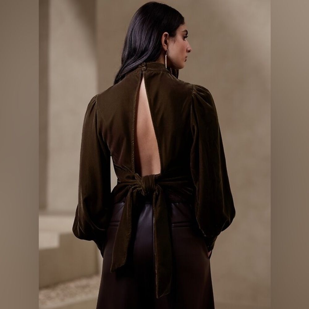 Banana Republic Mock Neck Open Back Cropped Velvet Blouse - Retail: $90 | Size L